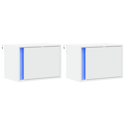 Mesas de cabeceira de parede com luzes LED 2 pcs branco