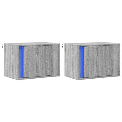 Mesas de cabeceira de parede com luzes LED 2pcs cinzento sonoma