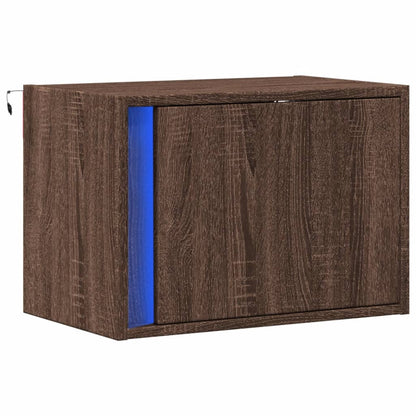 Mesa de cabeceira de parede com luzes LED carvalho castanho