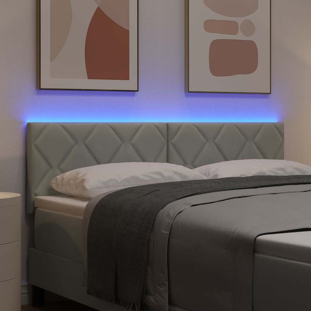 Cabeceira LED Cinzento-claro 144 cm Couro Sintético