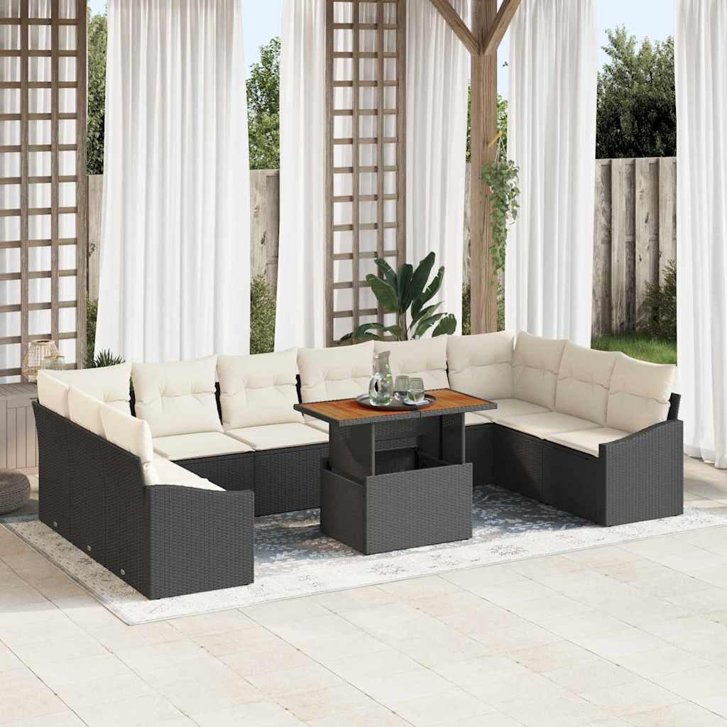Conjunto de Jantar para Jardim Manual 11 pcs Preto e Creme
