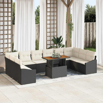 Conjunto de Jantar para Jardim Manual 11 pcs Preto e Creme