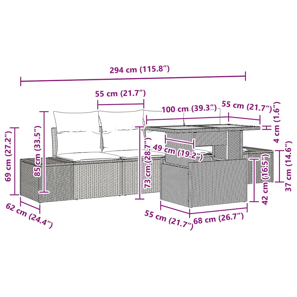 Conjunto de Jantar para Jardim com almofada 5 pcs Preto e Creme