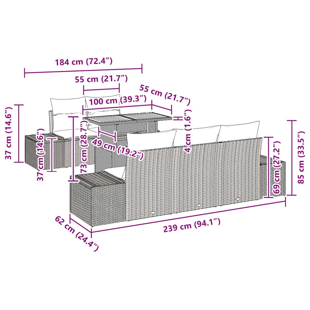 Conjunto de Jantar para Jardim com almofada 6 pcs Bege e Cinza