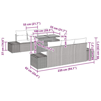 Conjunto de Jantar para Jardim com almofada 7 pcs Bege e Creme