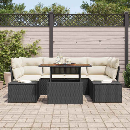 Conjunto de Jantar para Jardim com almofada 7 pcs Preto e Creme