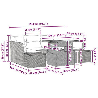 Conjunto de Jantar para Jardim Manual 7 pcs Cinza e Marrom