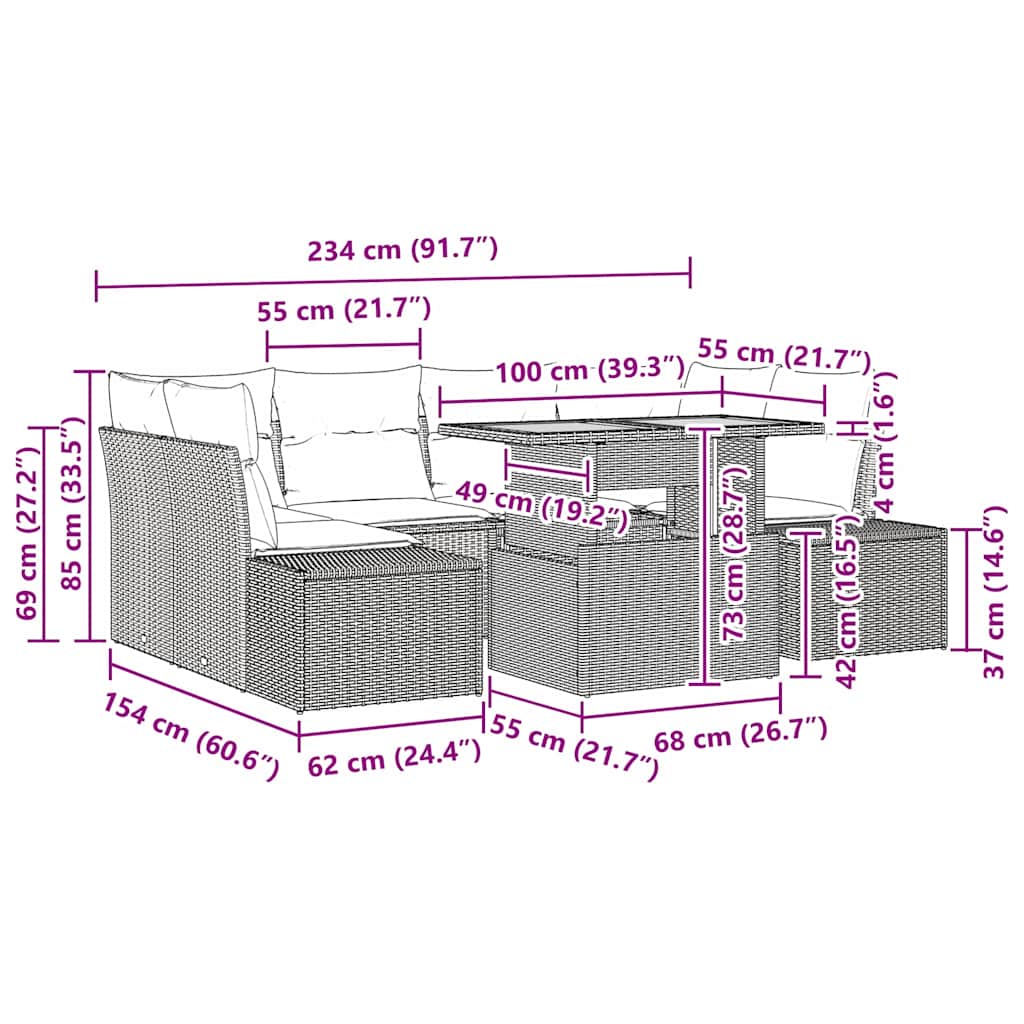 Conjunto de Jantar para Jardim com almofada 7 pcs Bege e Cinza