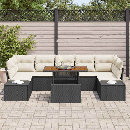 Conjunto de Jantar para Jardim com almofada 8 pcs Preto e Creme