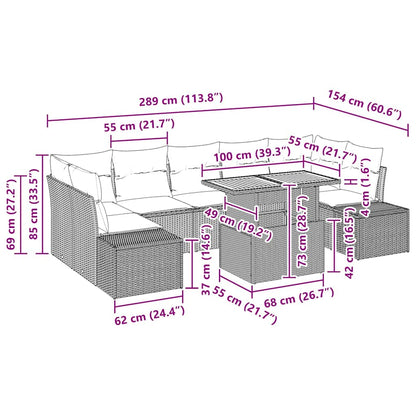 Conjunto de Jantar para Jardim com almofada 8 pcs Bege e Cinza