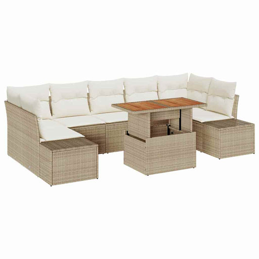 Conjunto de Jantar para Jardim com almofada 8 pcs Bege e Creme