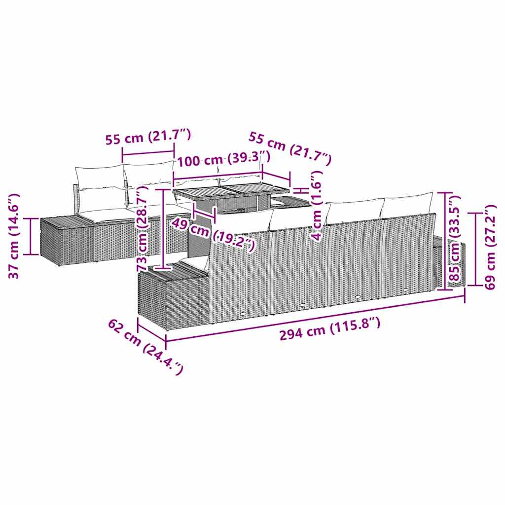 Conjunto de Jantar para Jardim Manual 9 pcs Cinza e Marrom
