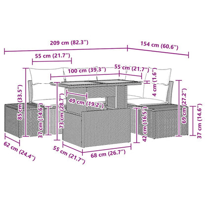 Conjunto de Sofá de Jardim com almofada 5 pcs Bege e Creme