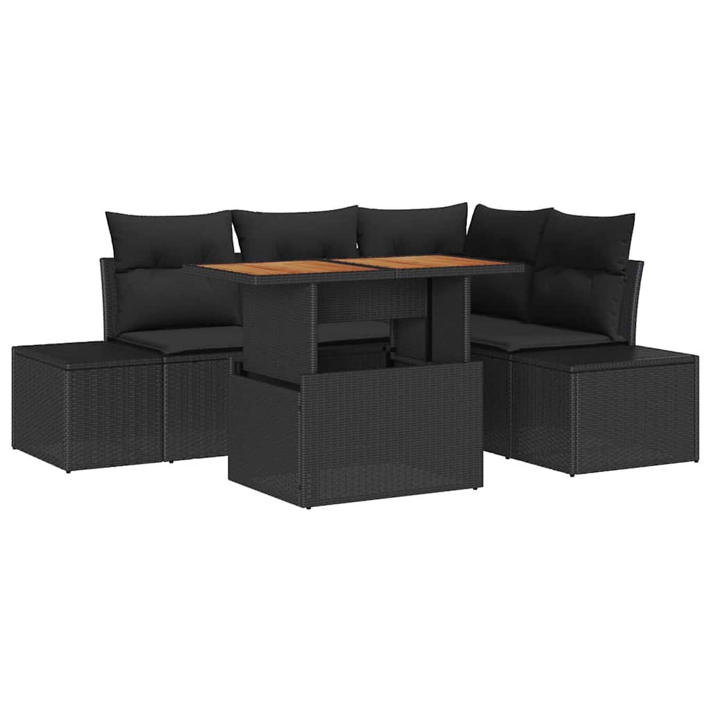 Conjunto de Sofá de Jardim com almofada 5 pcs Preto e Marrom