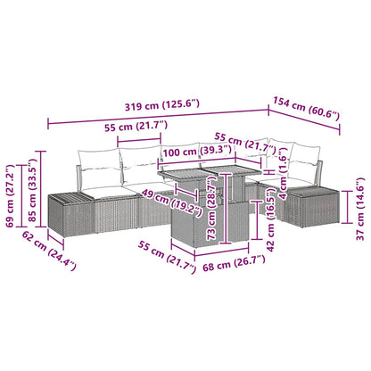Conjunto de Jantar para Jardim com almofada 7 pcs Bege e Cinza
