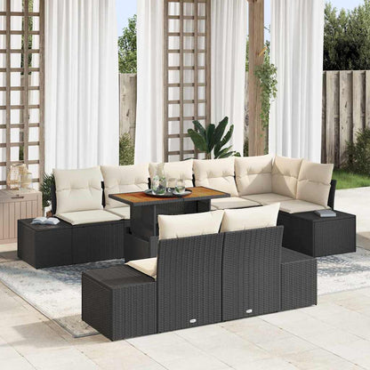 Conjunto de Jantar para Jardim com almofada 9 pcs Preto e Creme