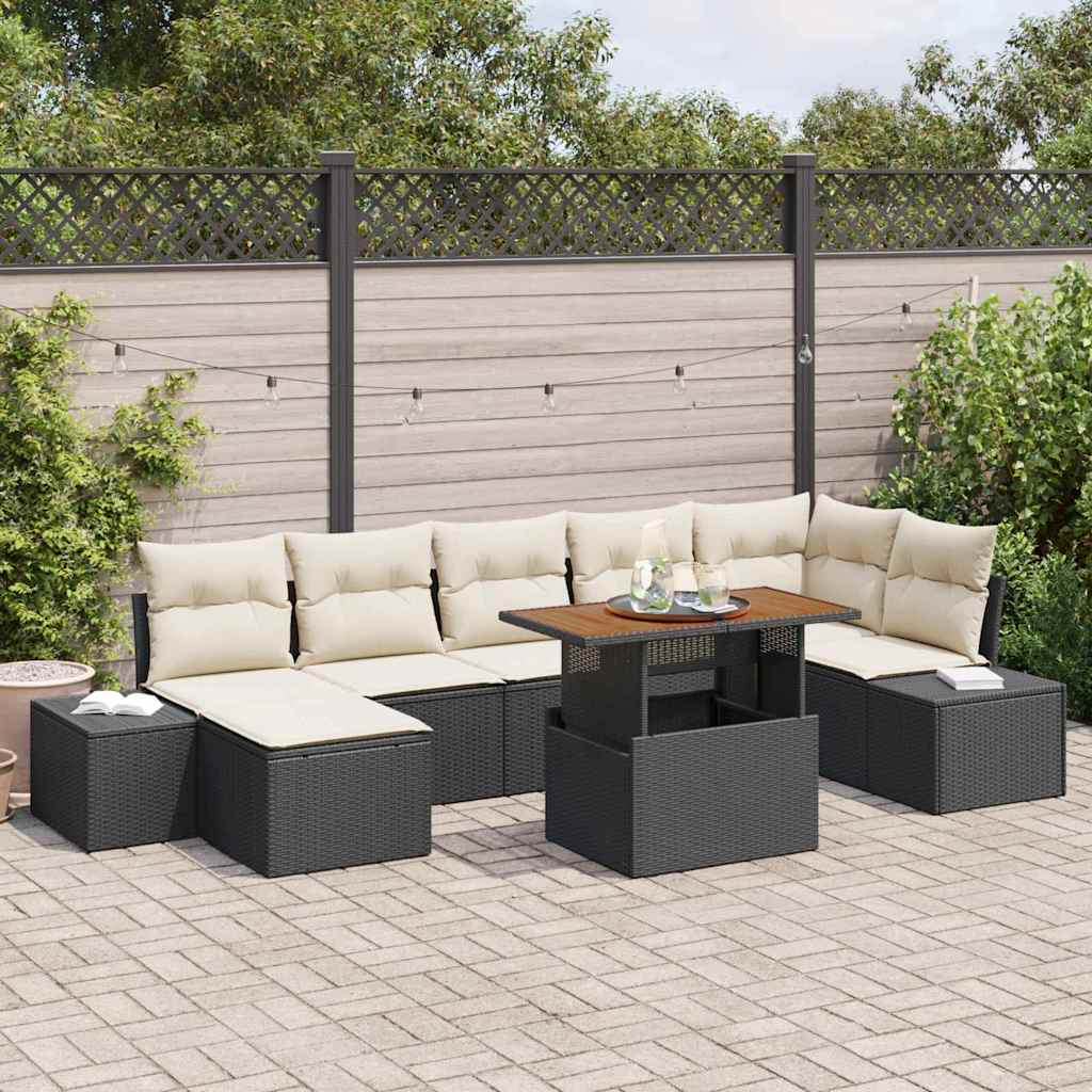 Conjunto de Sofá de Jardim com almofada 8 pcs Preto e Creme