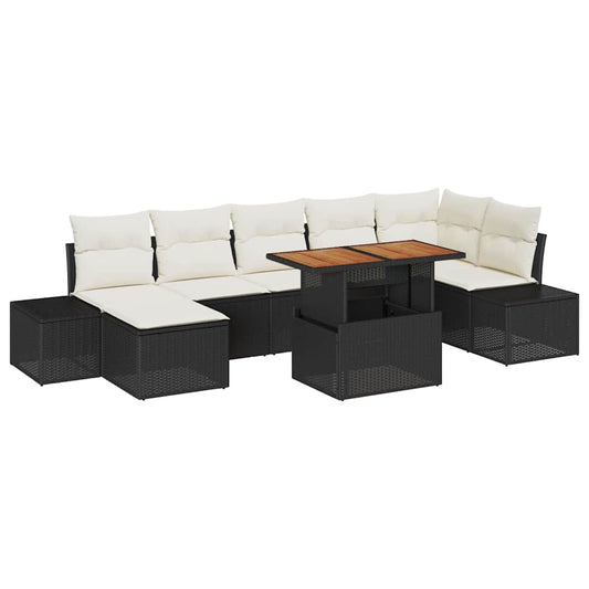 Conjunto de Sofá de Jardim com almofada 8 pcs Preto e Creme