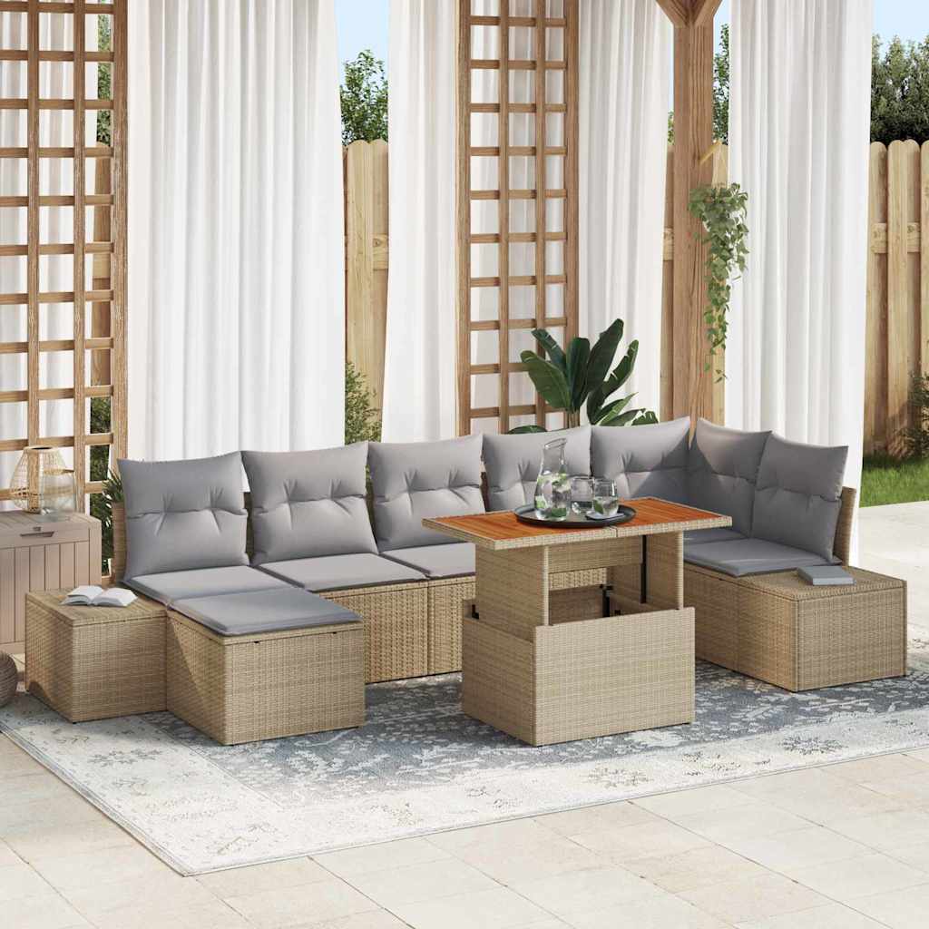 Conjunto de Sofá de Jardim com almofada 8 pcs Bege e Cinza