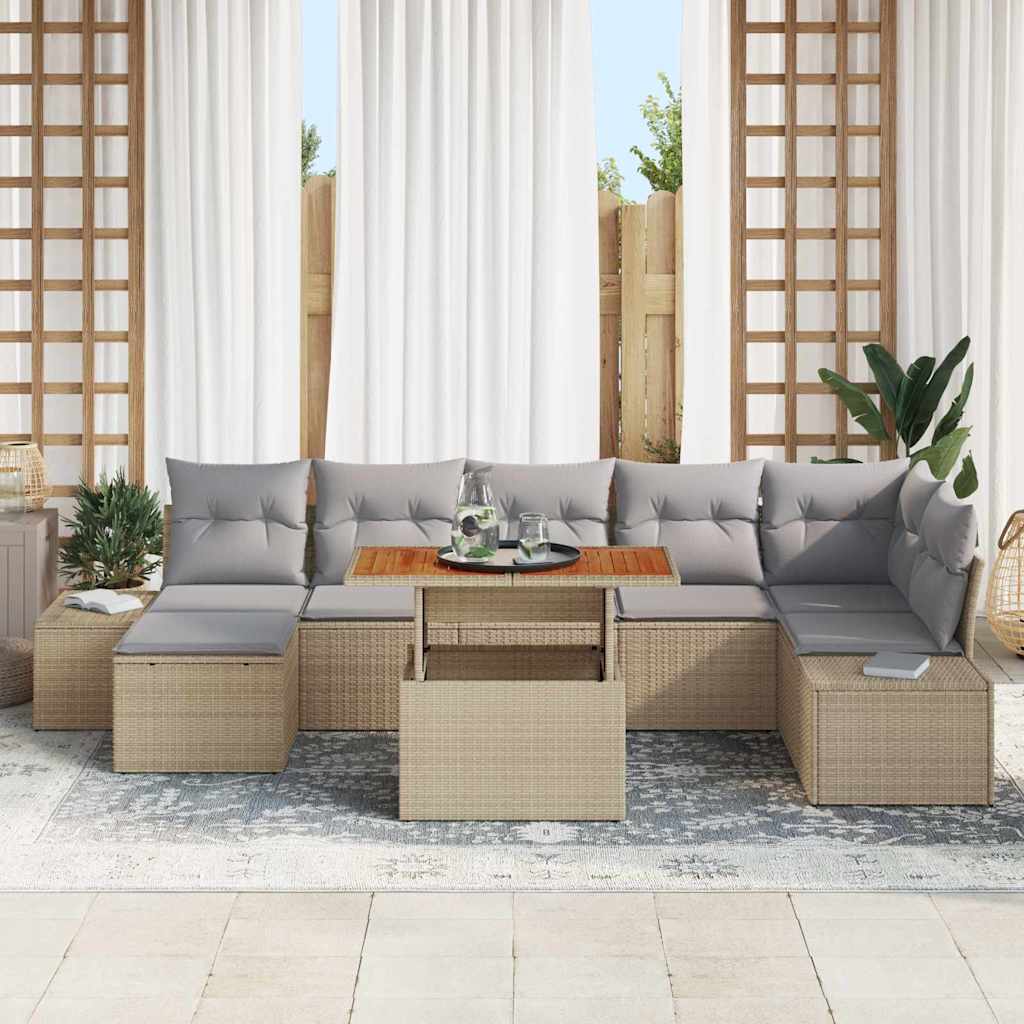 Conjunto de Sofá de Jardim com almofada 8 pcs Bege e Cinza