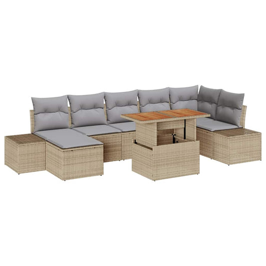 Conjunto de Sofá de Jardim com almofada 8 pcs Bege e Cinza