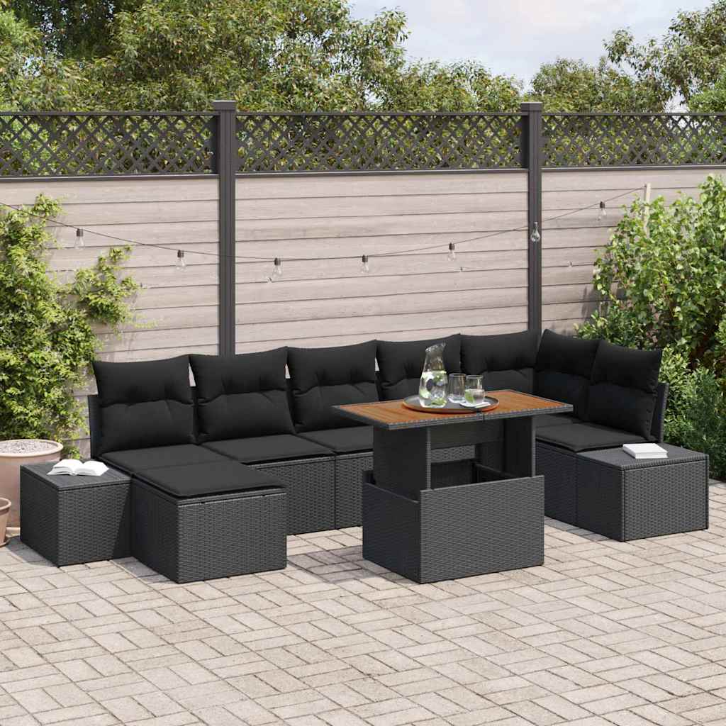 Conjunto de Sofá de Jardim com almofada 8 pcs Preto e Marrom