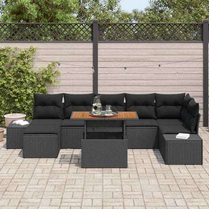 Conjunto de Sofá de Jardim com almofada 8 pcs Preto e Marrom