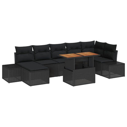 Conjunto de Sofá de Jardim com almofada 8 pcs Preto e Marrom