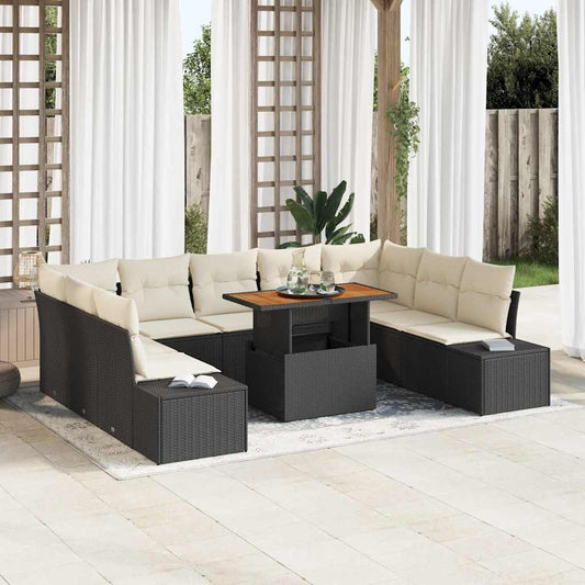 Conjunto de Jantar para Jardim Manual 10 pcs Preto e Creme