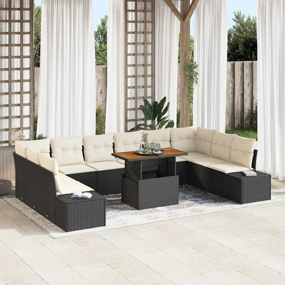 Conjunto de Sofá de Jardim com almofada 11 pcs Preto e Creme