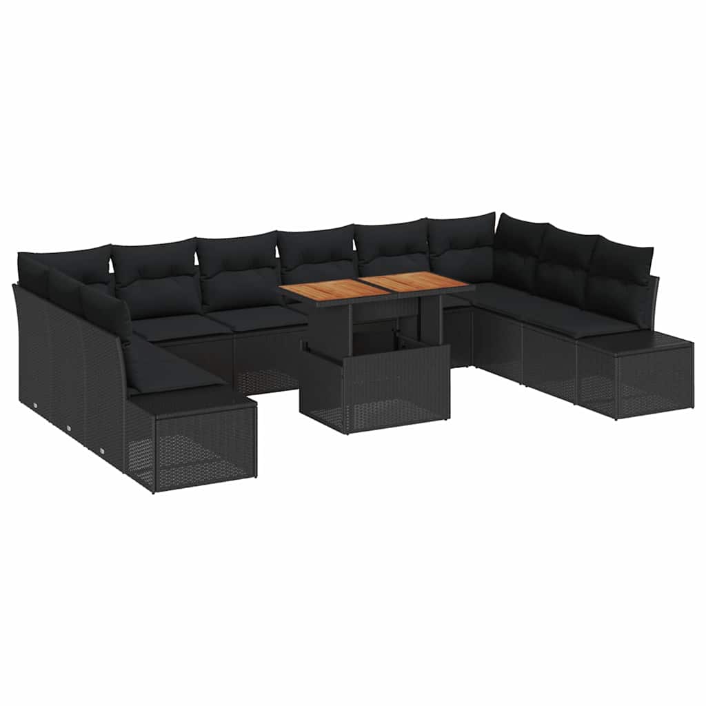 Conjunto de Sofá de Jardim com almofada 11 pcs Preto e Marrom