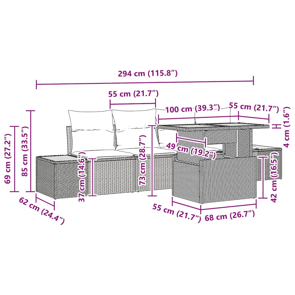 Conjunto de Jantar para Jardim com almofada 5 pcs Bege e Creme