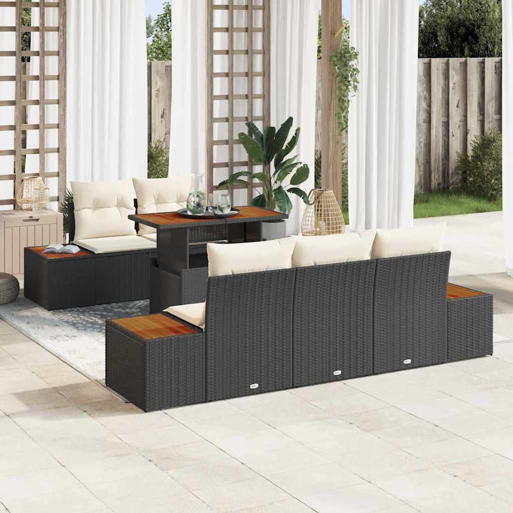 Conjunto de Jantar para Jardim com almofada 6 pcs Preto e Bege