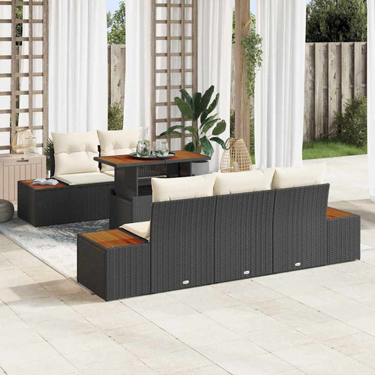 Conjunto de Jantar para Jardim com almofada 6 pcs Preto e Bege