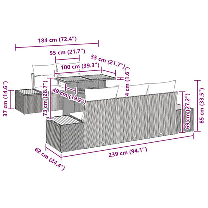 Conjunto de Jantar para Jardim com almofada 6 pcs Preto e Bege