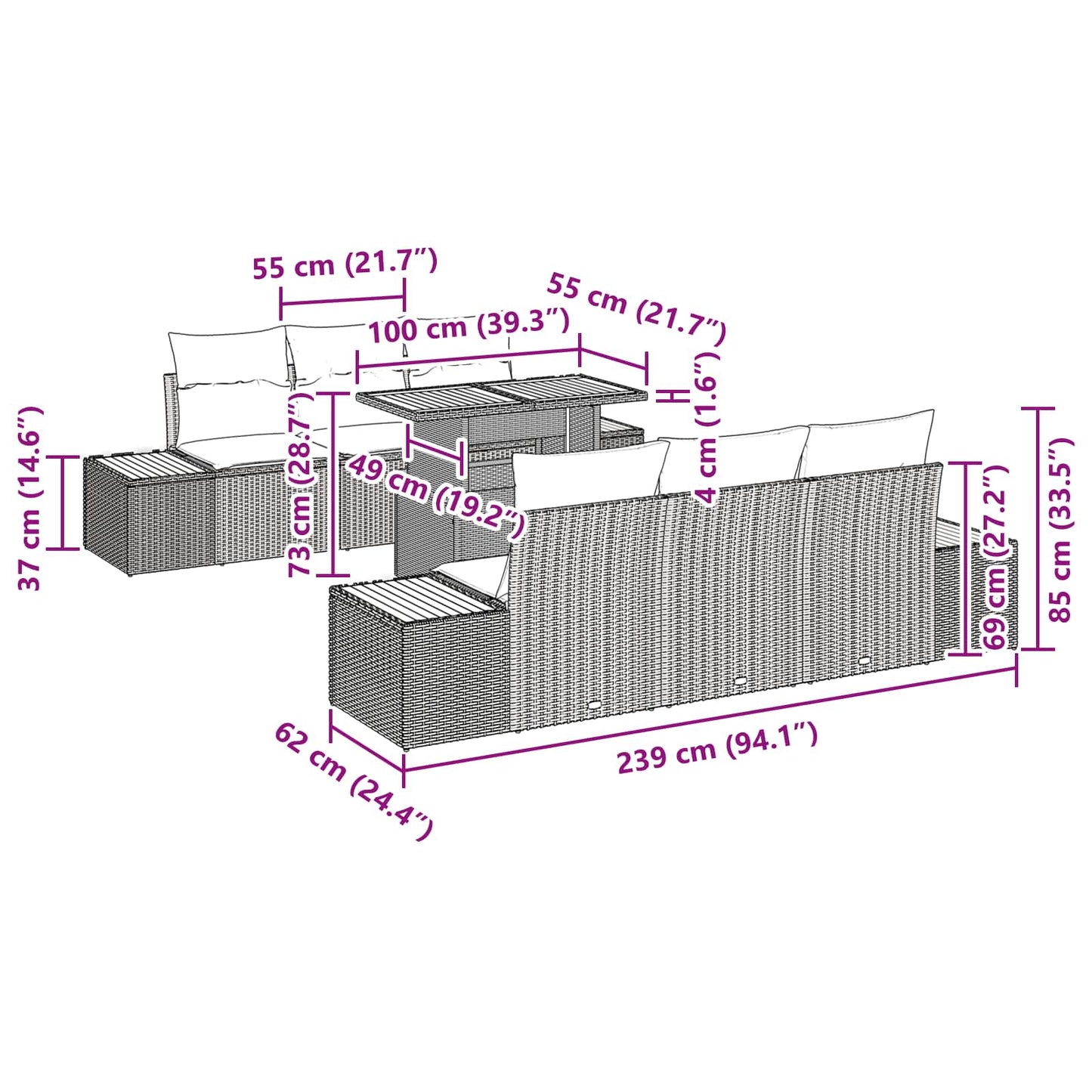 Conjunto de Jantar para Jardim Manual 7 pcs Preto e Marrom