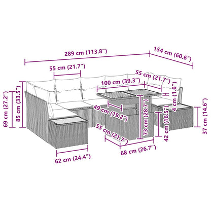 Conjunto de Jantar para Jardim com almofada 8 pcs Preto e Bege