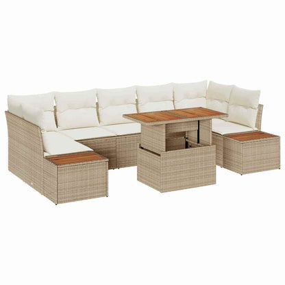 Conjunto de Jantar para Jardim com almofada 8 pcs Bege e Creme