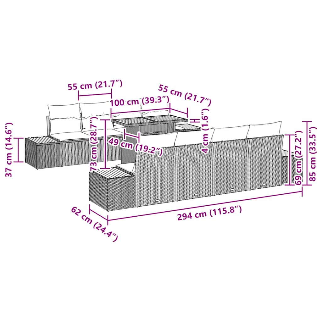 Conjunto de Jantar para Jardim Manual 9 pcs Cinza e Marrom