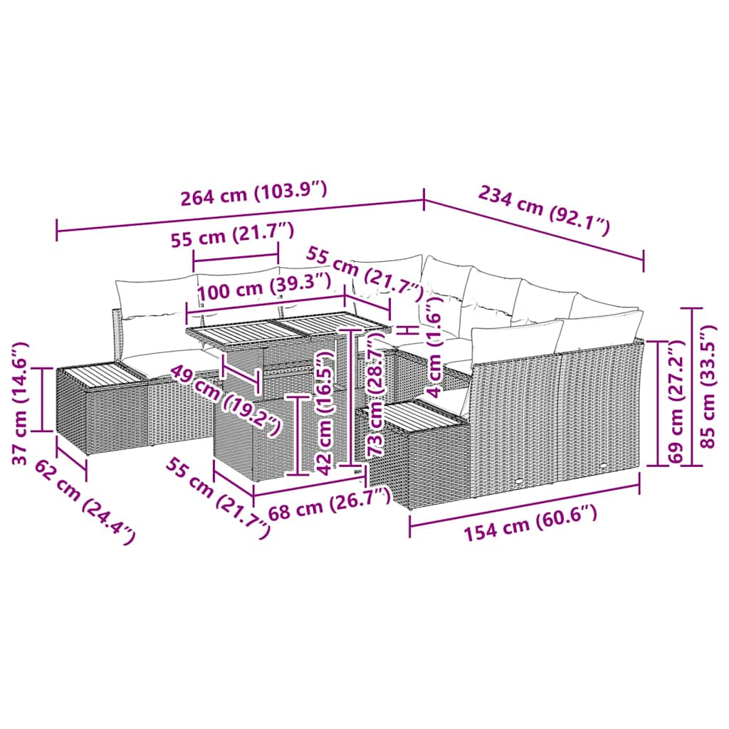 Conjunto de Jantar para Jardim Manual 9 pcs Cinza e Marrom