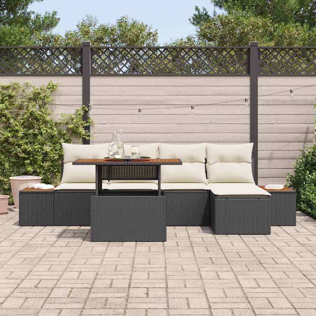 Conjunto de Jantar para Jardim com almofada 6 pcs Preto e Bege