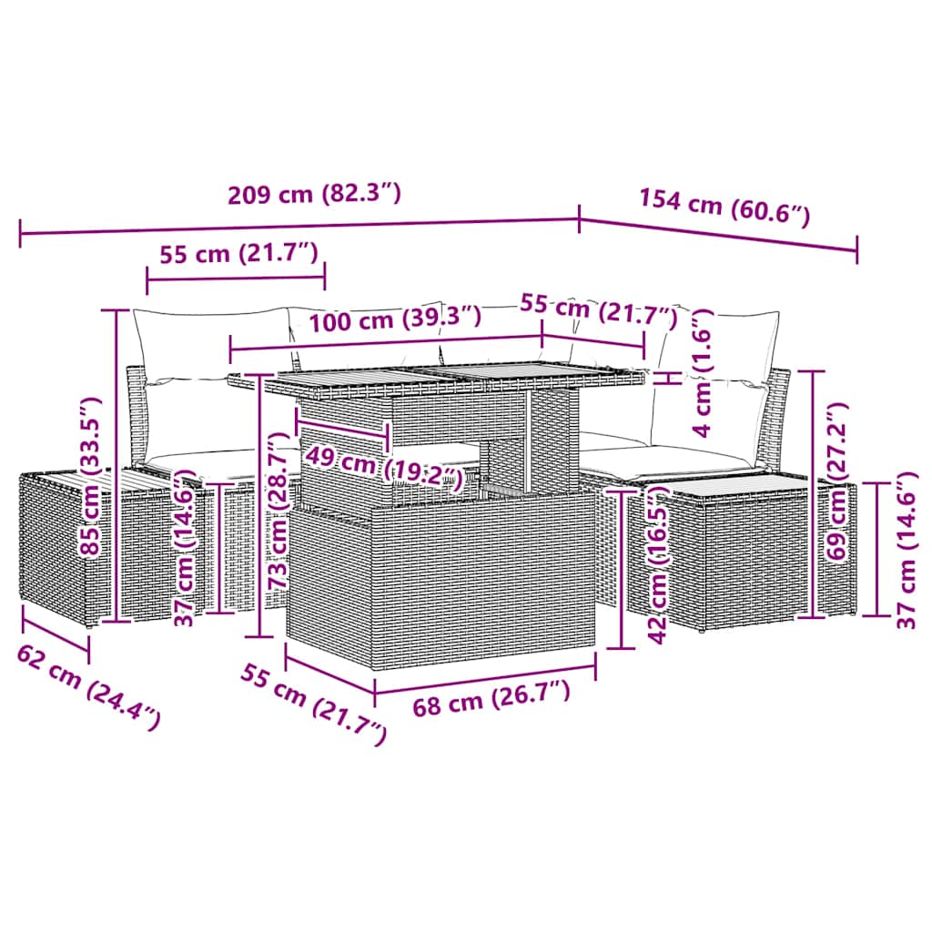 Conjunto de Jantar para Jardim com almofada 5 pcs Preto e Bege