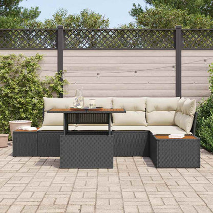 Conjunto de Jantar para Jardim com almofada 6 pcs Preto e Bege