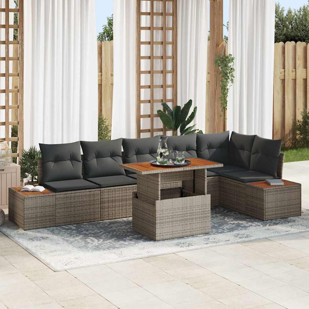 Conjunto de Jantar para Jardim Manual 7 pcs Cinza e Marrom
