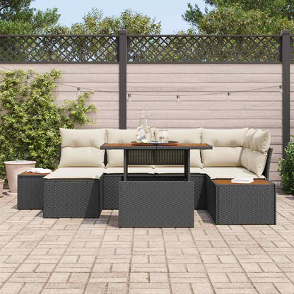 Conjunto de Jantar para Jardim com almofada 7 pcs Preto e Bege
