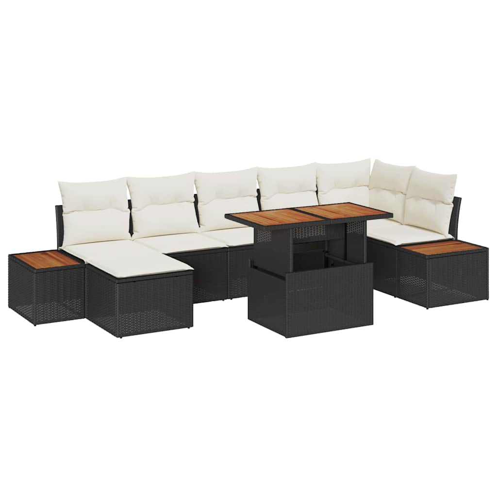 Conjunto de Jantar para Jardim com almofada 8 pcs Preto e Bege