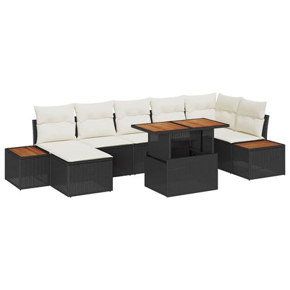 Conjunto de Jantar para Jardim com almofada 8 pcs Preto e Bege
