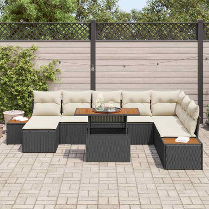 Conjunto de Jantar para Jardim com almofada 9 pcs Preto e Bege