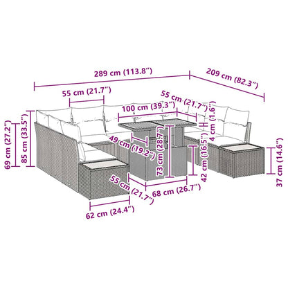 Conjunto de Jantar para Jardim com almofada 10 pcs Bege e Cinza