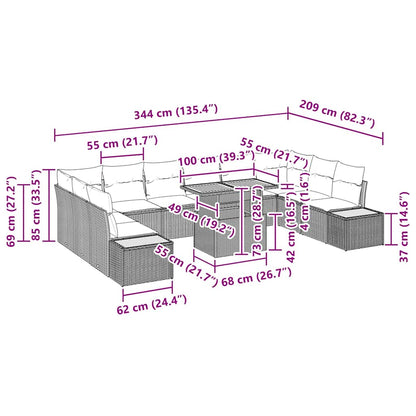 Conjunto de Jantar para Jardim com almofada 11 pcs Bege e Cinza